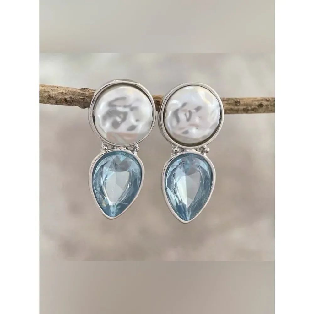Silver sky Blue Teardrop earrings N1470